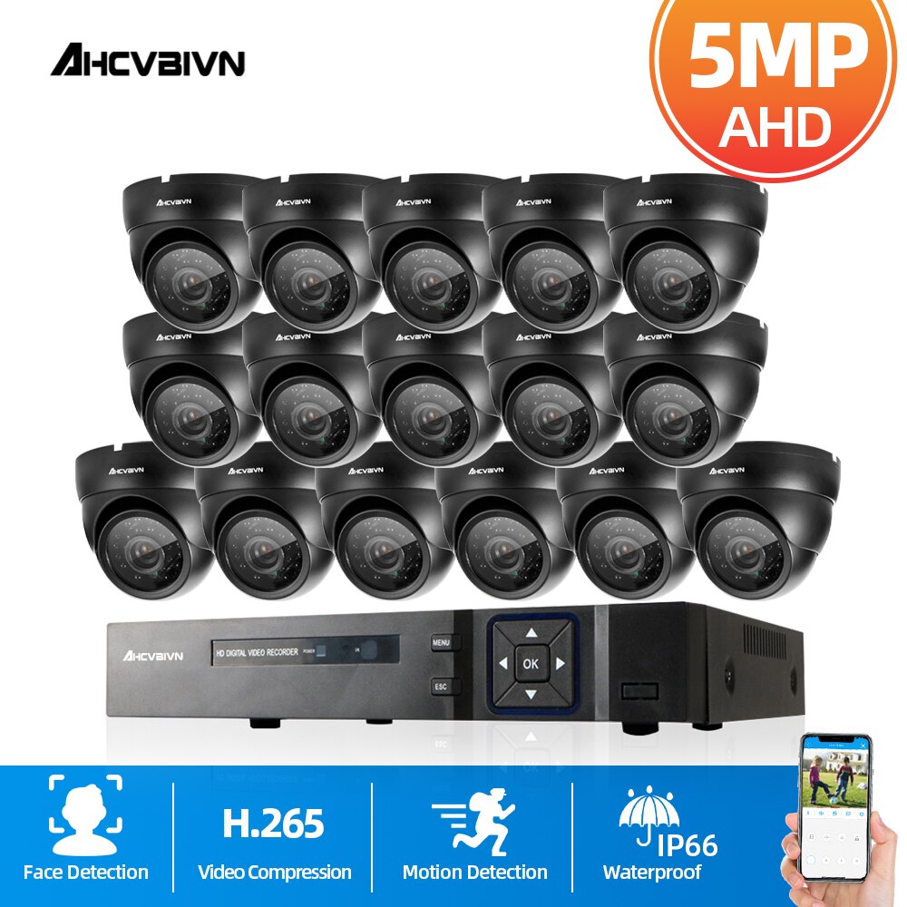 5MP 홈 인간의 탐지 모니터링 보안 카메라 시스템 키트 16ch AHD DVR 비디오 감시 시스템 울트라 HD IP66 5MP 카메라